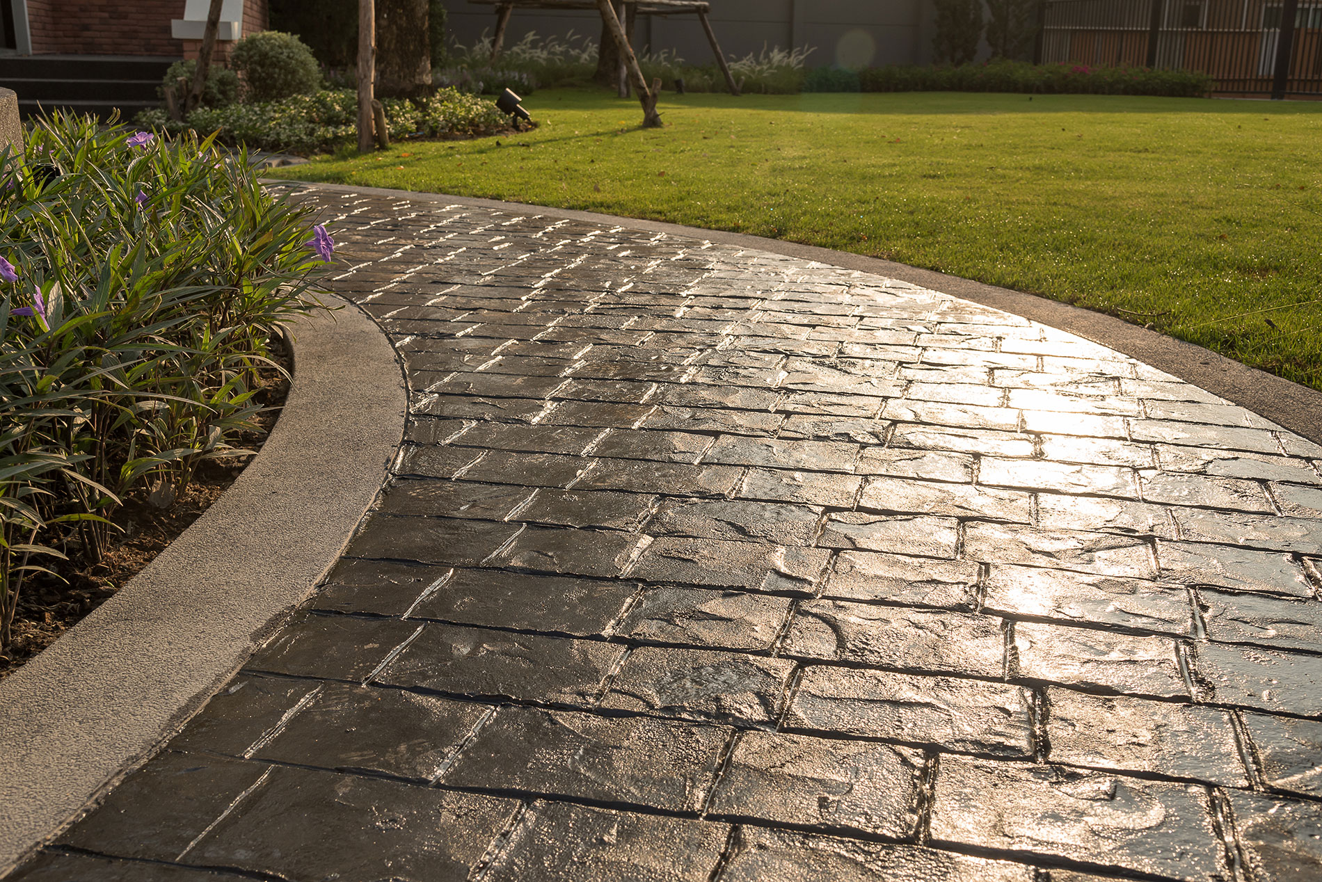 Decorative concrete walkway.